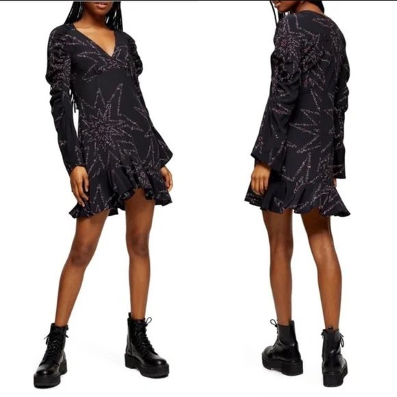 Topshop / Black Long Sleeve Star Mini Dress - Picture 2 of 12
